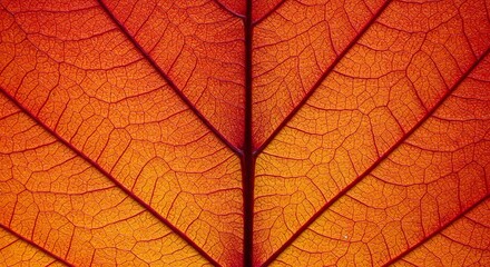 Obraz premium Fiery autumn leaf veins, intricate texture, warm orange hues.