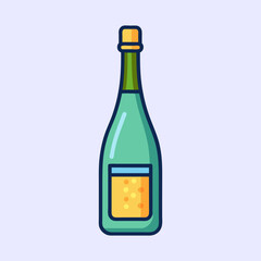 Stylish Green Champagne Bottle Illustration with Bubbles and Gold Accents against Purple Background