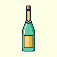 Stylized champagne bottle illustration with soft color palette and dark outlines