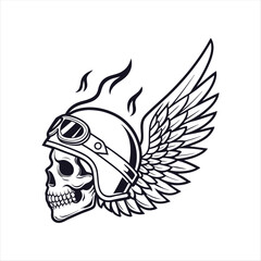 Winged Skull with Motorcycle Helmet and Goggles – Vintage Biker Tattoo Style Vector