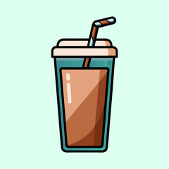 Refreshing Iced Coffee in a Teal Disposable Cup with a Brown Straw