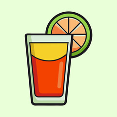 Refreshing Tequila Sunrise Cocktail Cartoon Illustration with Lime Garnish on a Sunny Day