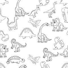 Black and White Dinosaur Line Art Illustration
