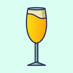 Elegant champagne flute filled with golden liquid on a light blue background