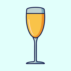 Elegant Cartoon Illustration of a Champagne Flute with a Golden Liquid