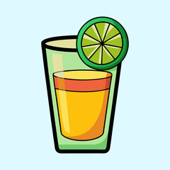 Cartoon depiction of a refreshing Tequila shot with a lime wedge