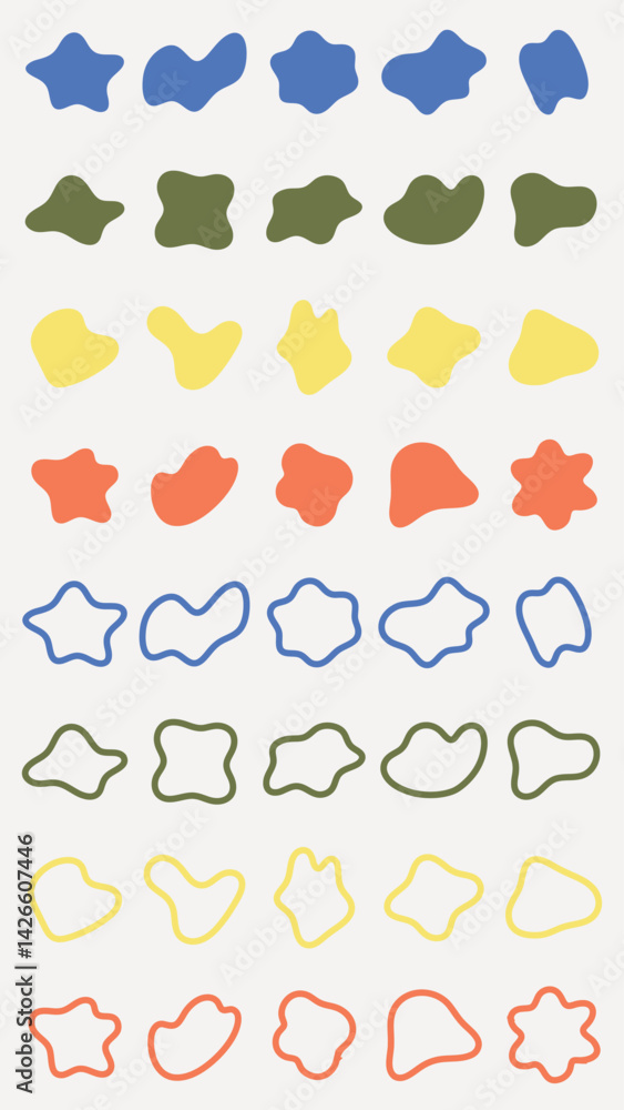 Poster colorful abstract shapes in green, yellow, and orange. repeating abstract shapes create a playful pa