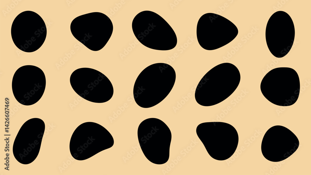 Poster abstract pattern with black oval shapes on a beige background. the black shapes create a striking co