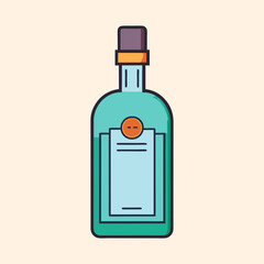 A Teal Glass Bottle with a Gold Cap and a Blank Label Illustration