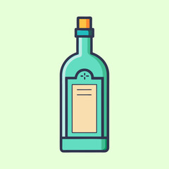 A Teal Glass Bottle with a Cork Top and a Blank Label Design Illustration