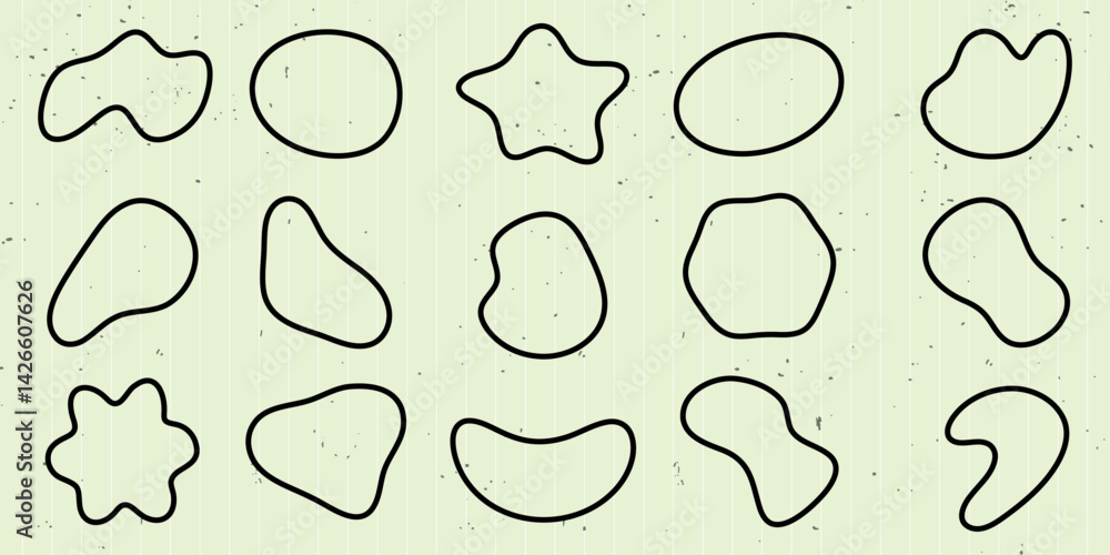 Poster abstract shapes on a light background. various abstract shapes, irregular and unique. black outlines