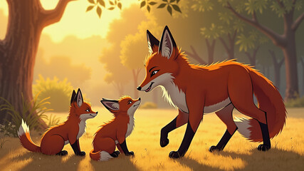 A runner fox and her babies showing she's the best because of her.