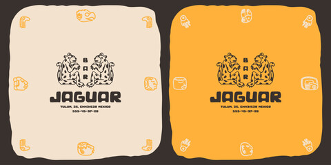 bar cafe restaurant logo template Maya Mayan Ancient illustration clipart rough vintage old style