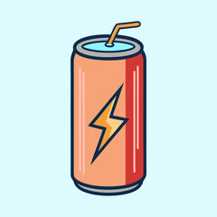 Refreshing Energy Drink in Aluminum Can with Straw