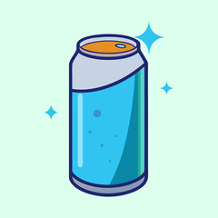 Refreshing soda can with blue liquid and shiny sparkles illustration art