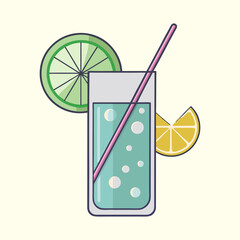 Refreshing Summer Citrus Drink with Lime and Lemon Slices and Straw