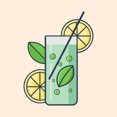 Obraz premium Refreshing Summer Lemonade Drink with Mint Leaves and Lemon Slices in Glass