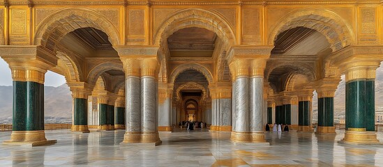 Ornate Archway with Columns and Mountain View