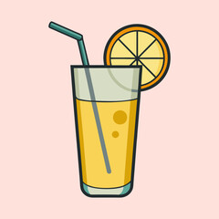 Refreshing Orange Juice Drink with Straw and Orange Slice Illustration