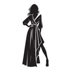 Flowy Shirt Dress silhouette, easy elegance in motion – Shirt Dress illustration – Minimalist Shirt Dress vector – Ladies dress silhouette

