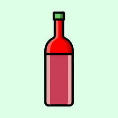 A simplified red wine bottle illustration with a green cap against light backdrop