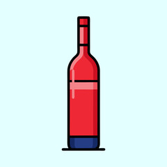 Stylized Red Wine Bottle with Blue Base on Light Blue Background