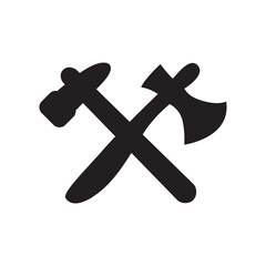 axe and hammer silhouette. carpenter tool sign and symbol.