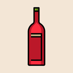 Stylized Red Wine Bottle Illustration with Green Cork and Beige Background