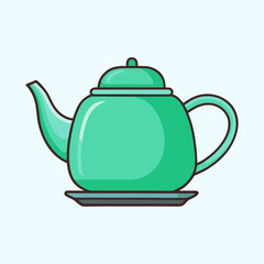 A Charming Illustration of a Teal Teapot on a Matching Tray