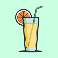 Refreshing Orange Juice Drink with Straw and Garnish Illustration