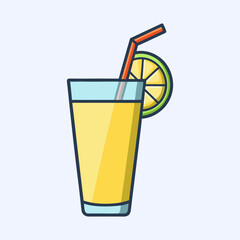 Refreshing Yellow Citrus Drink with Lime Garnish and Straw in Tall Glass