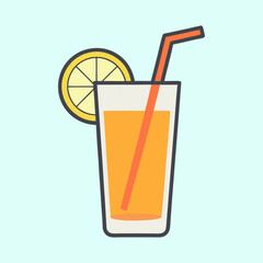 Refreshing Summer Lemonade Drink with Lemon Slice and Straw in Glass