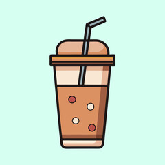 Refreshing Iced Coffee Drink with Boba Pearls in a Disposable Cup