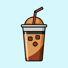 Iced Coffee Drink in a Plastic Cup with a Straw Cartoon Illustration