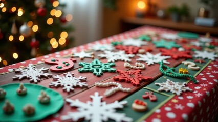 Naklejka premium New Year and Christmas decorations (Christmas tree decorations, garlands)