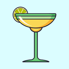 A Refreshing Margarita Cocktail Illustration with Lime Garnish A vibrant yellow cocktail in a classic margarita glass garnished with a lime wedge. Perfect for summer menus or party invitations