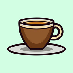 Aromatic Coffee in a Brown Cup on a Saucer Delightful Beverage Illustration