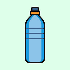 Isolated Light Blue Plastic Water Bottle with Black Outlines on Pale Green Background