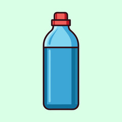 Illustration of a blue plastic water bottle with a red cap design
