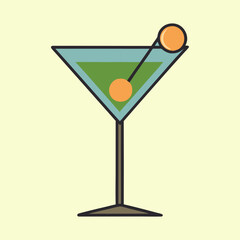 Stylized Martini Cocktail Illustration with Orange Garnish on a Creamy Background