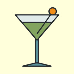 Minimalist cocktail illustration on a light yellow background with an orange garnish