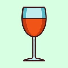 Cartoon illustration of a wine glass filled with orange liquid isolated