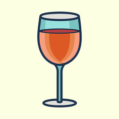 Stylized vector illustration of a wine glass filled with rose wine