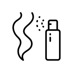 Hair care and treatment line icon of vector woman beauty salon. Dry shampoo application. Hair Spray. Scalp and hair care. Hair strand. Outline vector sign for web design isolated on white background.