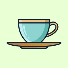 Stylized illustration of a vintage teacup with saucer on a light background