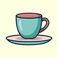 Stylized Teal and Salmon Cup and Saucer Illustration on Cream Background