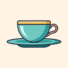 Stylized teal teacup on a matching saucer against a cream background