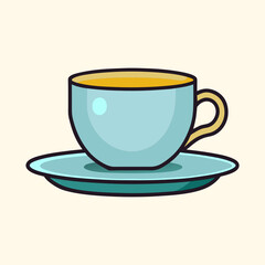 Simple illustration of a cup and saucer with tea or coffee