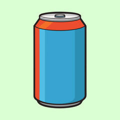 Stylized soda can illustration with blue and orange color scheme isolated on light green