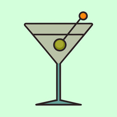 Elegant Martini Glass with Olive Garnish on a Refreshing Green Background